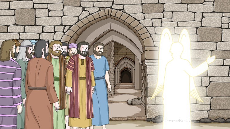 ทูตสววค์เปิดประตูที่พวกอัครทูตถูกขังในคุก